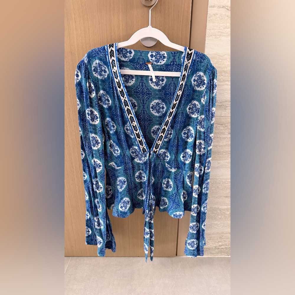 Vintage Free People Blue Patterned Women's Top/Light jacket, XS